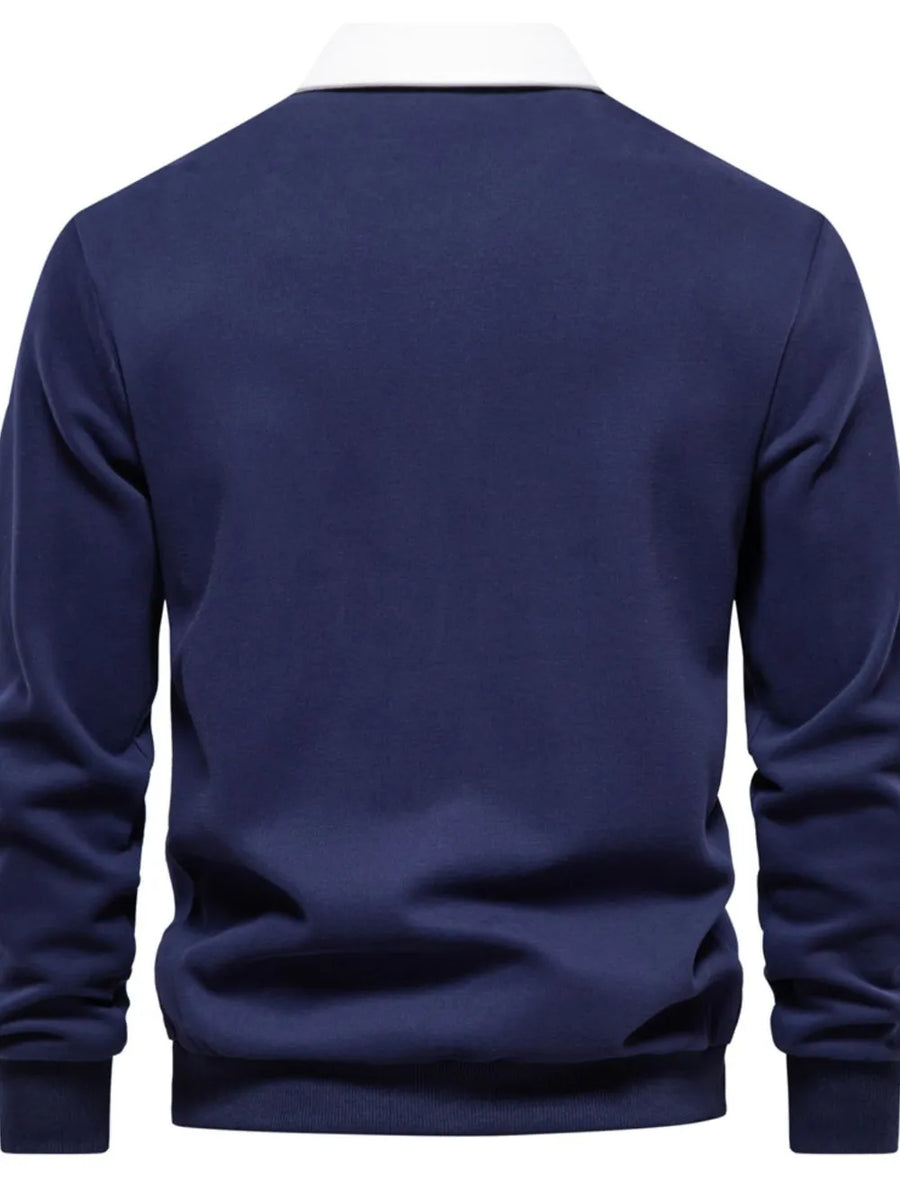 Navy long sleeve sweatshirt with white collar