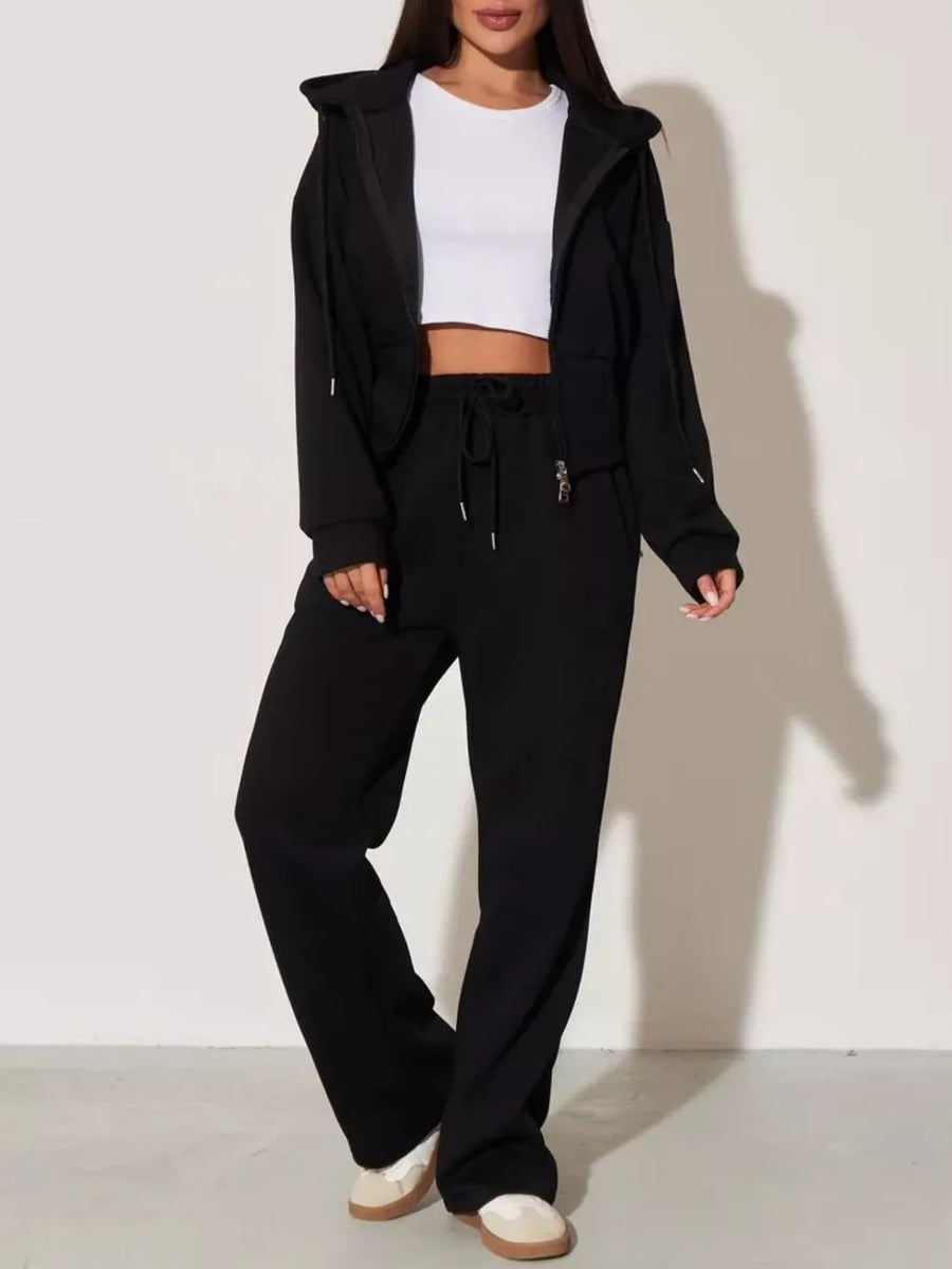 Zip-up Hoodie And Wide-leg Pants Set in Pink, view 14