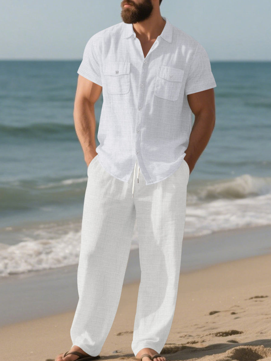 Men's Casual Button-up Shirt And Pants Set Plus Size in Grey