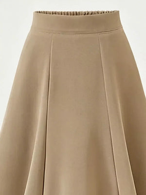 A-line Midi Skirt With Elastic Waistband in Brown