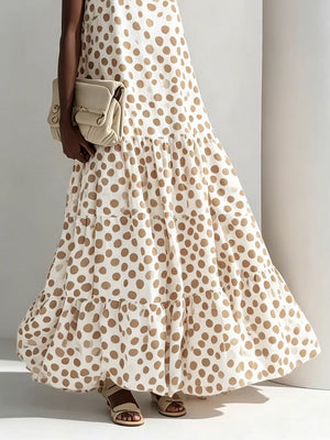 100% polyester Care instructions: Machine wash cold maxi dress in Beige with A-line silhouette