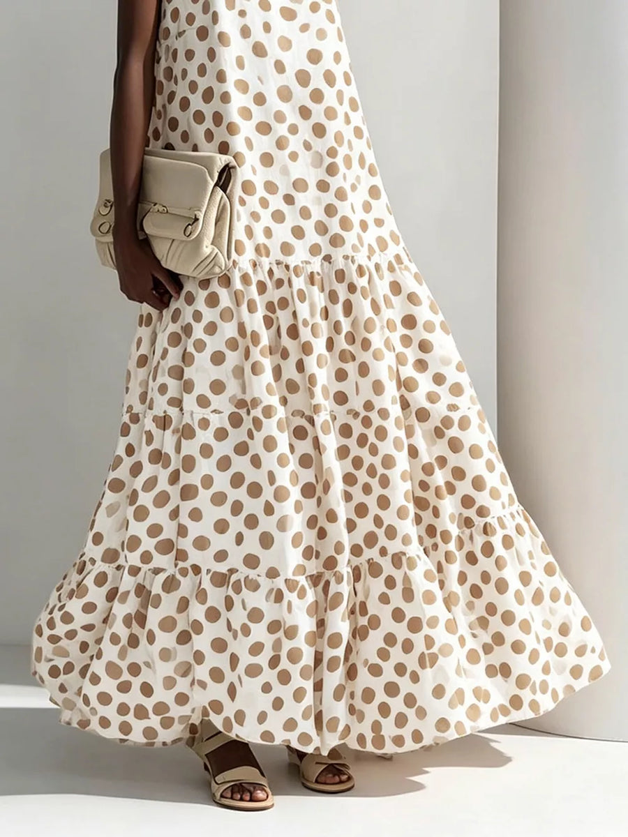 100% polyester Care instructions: Machine wash cold maxi dress in Beige with A-line silhouette