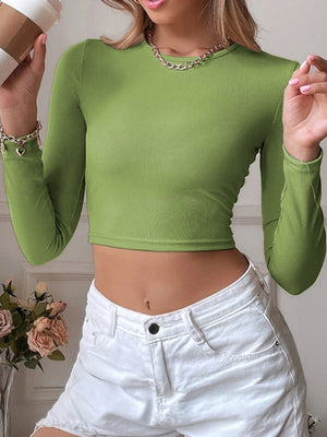 White fitted crop top with round neck