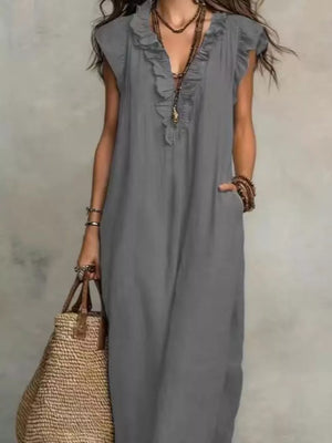 Purple Bohemian Ruffle Neck Maxi Dress Plus Size