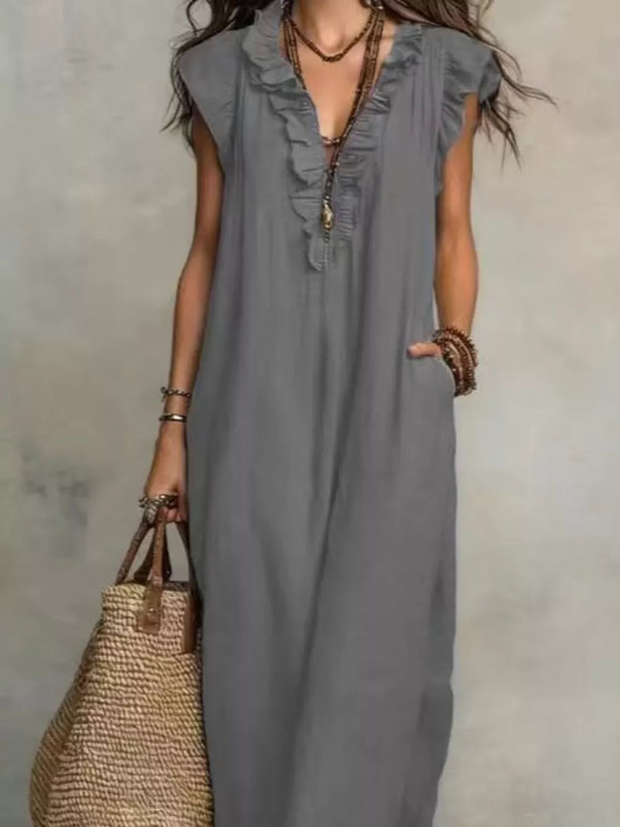 Purple Bohemian Ruffle Neck Maxi Dress Plus Size