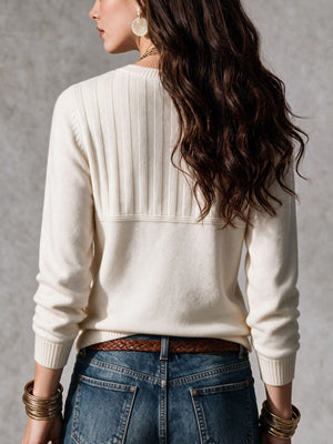 Beige pullover sweater with hip-length and half-button