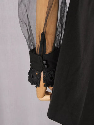 Lace Sheer Sleeve Mini Dress in Black, view 17