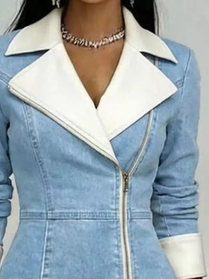 classic shirt dress in blue with notch lapel