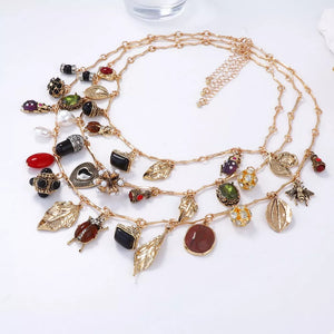 3-piece 18k Gold-plated Resin Gemstone Necklace in Gold with layered