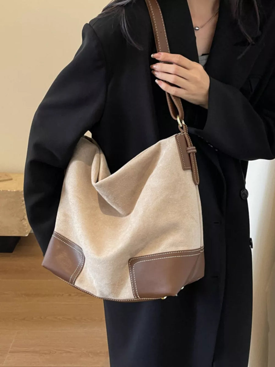 Khaki with Color Block Shoulder Bag in Khaki