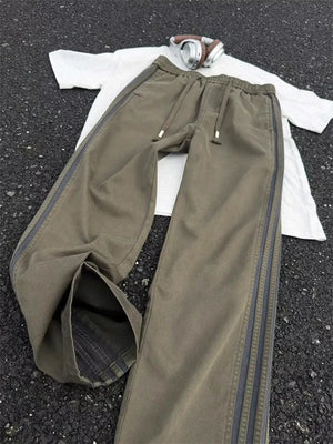 Grey Men's Plus Size Casual Striped Wide-leg Pants