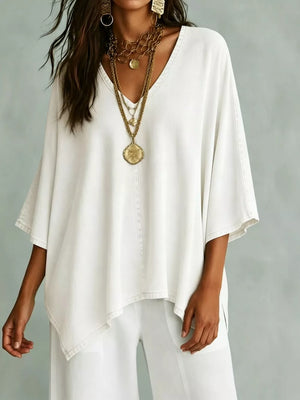 Light Red V-neck Batwing Sleeve T-shirt