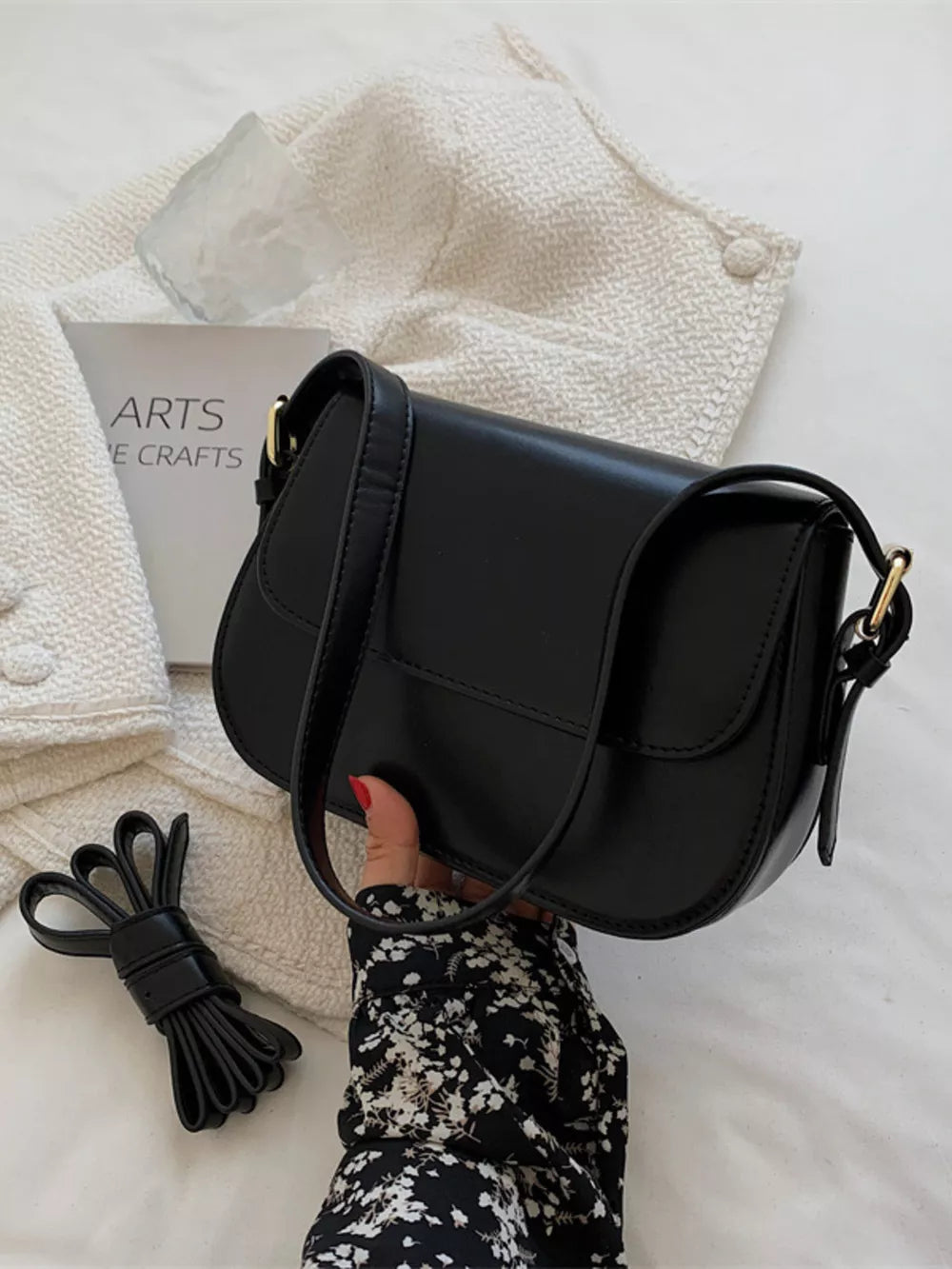 Black Pu Leather Small Shoulder Bag