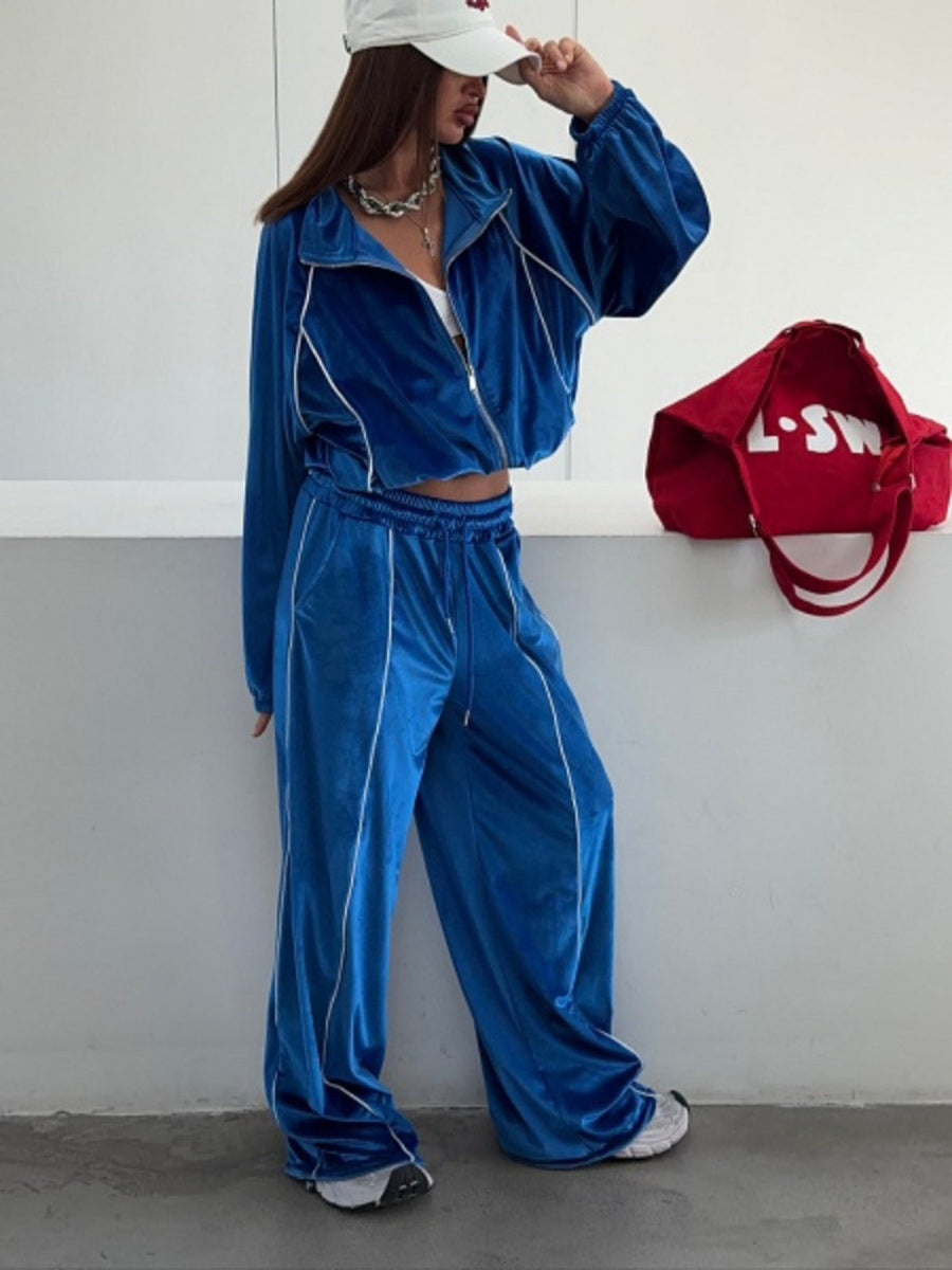 Red relaxed pajama set with collared