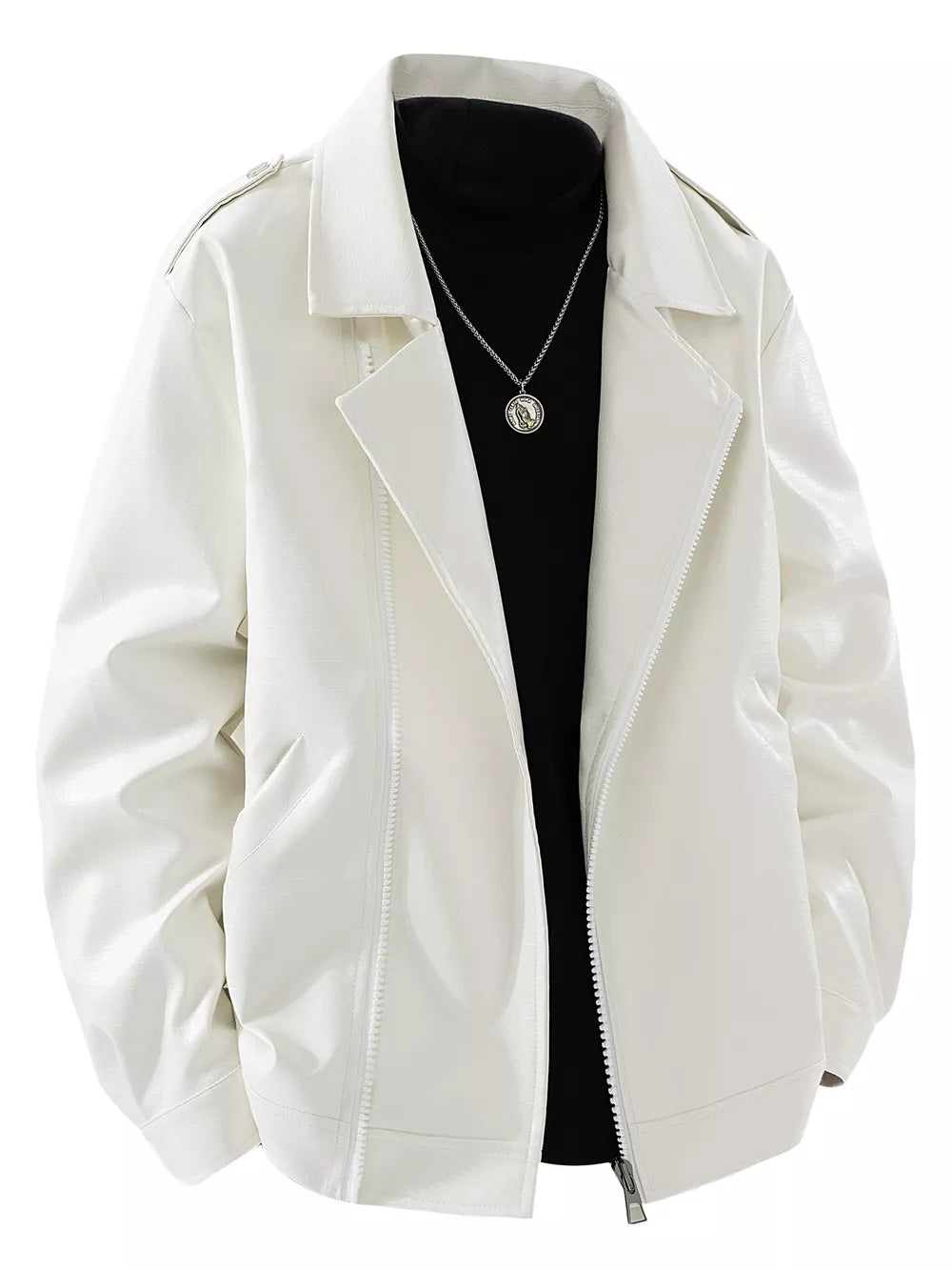 Black Men's Plus Size Lapel Collar Long Sleeve Outerwear