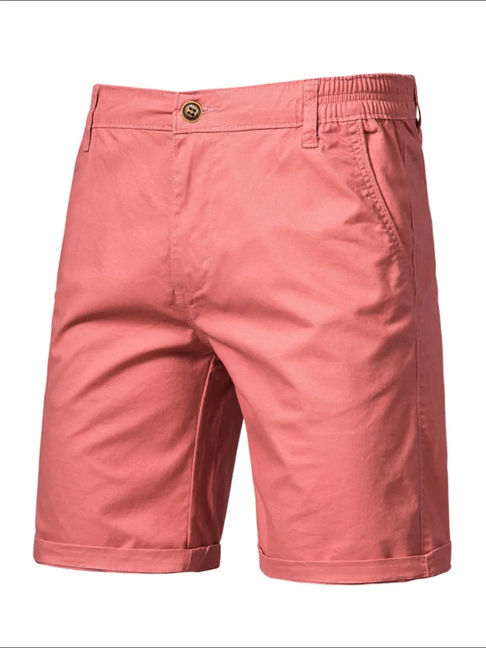 Relaxed-fit chino shorts in Burnt Coral with elastic waist and cuffed hem.