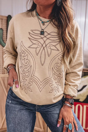 beige sweatshirt with embroidered and crew neck