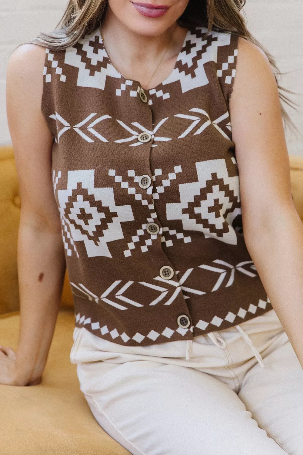 Western Geometric Sleeveless Knit Sweater Vest