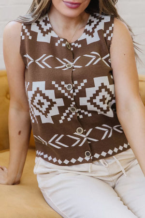 Western Geometric Sleeveless Knit Sweater Vest