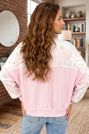 Twisted Ribbed Trim Floral Print Sweatshirt option 5
