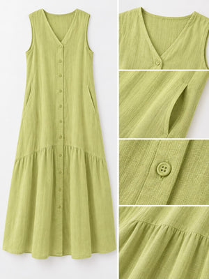 coastal midi dress in Light Green with v-neck