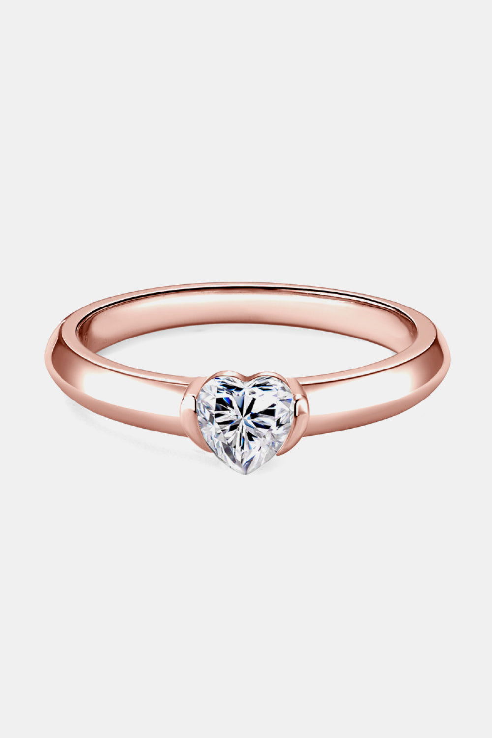Rose gold ring with a heart-cut moissanite solitaire stone