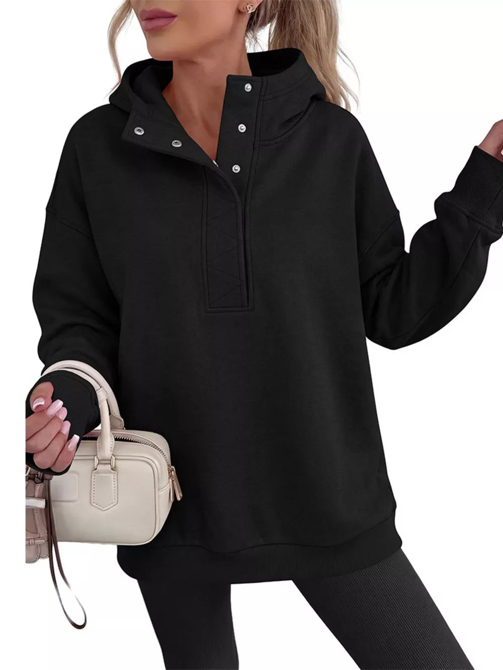 athleisure pullover hoodie in Khaki with hooded