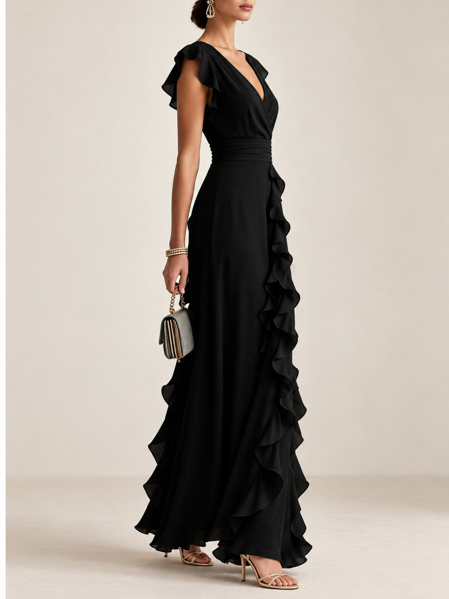 Sky Blue maxi dress with asymmetrical and cap sleeve