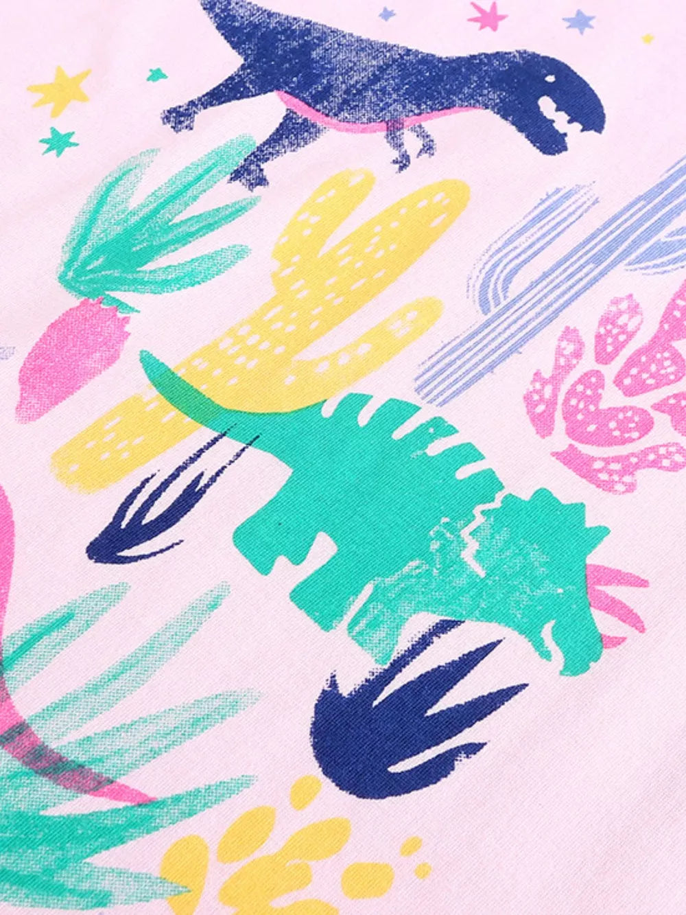 Toddler underwear with a playful dinosaur and cactus print on blush pink cotton.