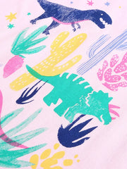 Toddler underwear with a playful dinosaur and cactus print on blush pink cotton.