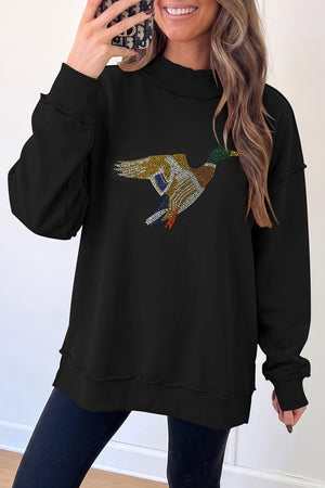 65% polyester, 35% cotton Care instructions: Machine wash cold sweatshirt in black with relaxed silhouette