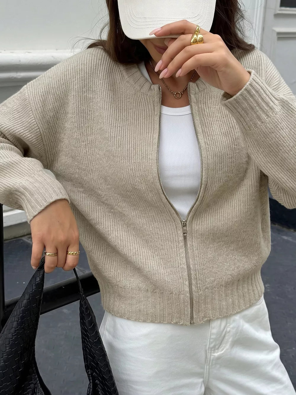 100% polyester Care instructions: Machine wash cold cardigan in Khaki with relaxed silhouette