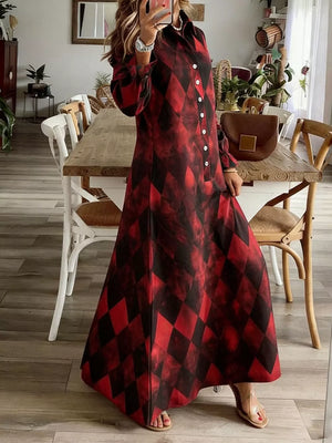 red shirt dress with argyle and collared