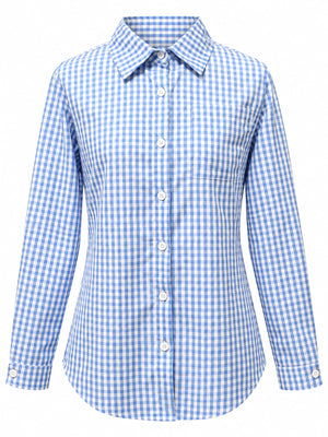 Pink button-down shirt featuring pocketed and gingham