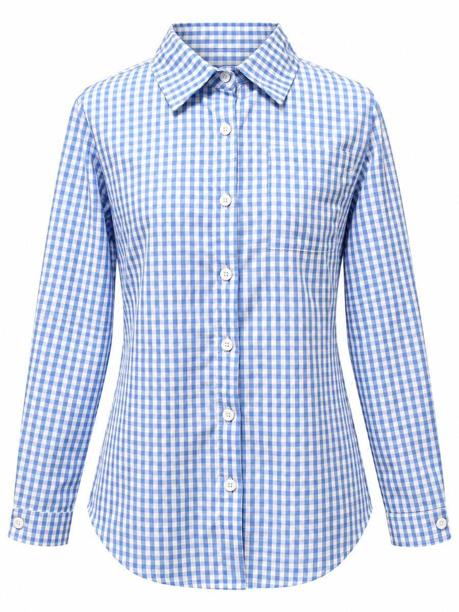 Pink button-down shirt featuring pocketed and gingham
