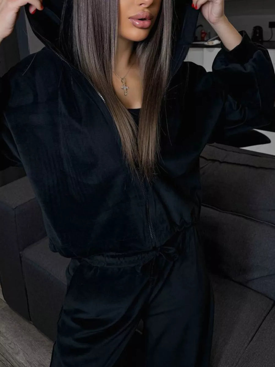 Zip Up Cropped Outerwear And Pants Set option 18