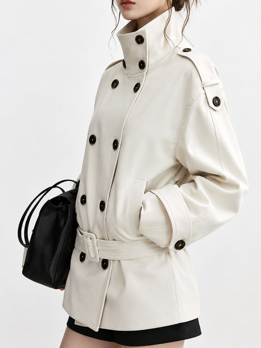 ivory trench coat with pocketed and long sleeve
