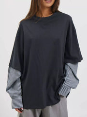 charcoal t-shirt with striped and crew neck