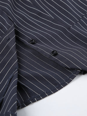 white blazer with open-front and striped
