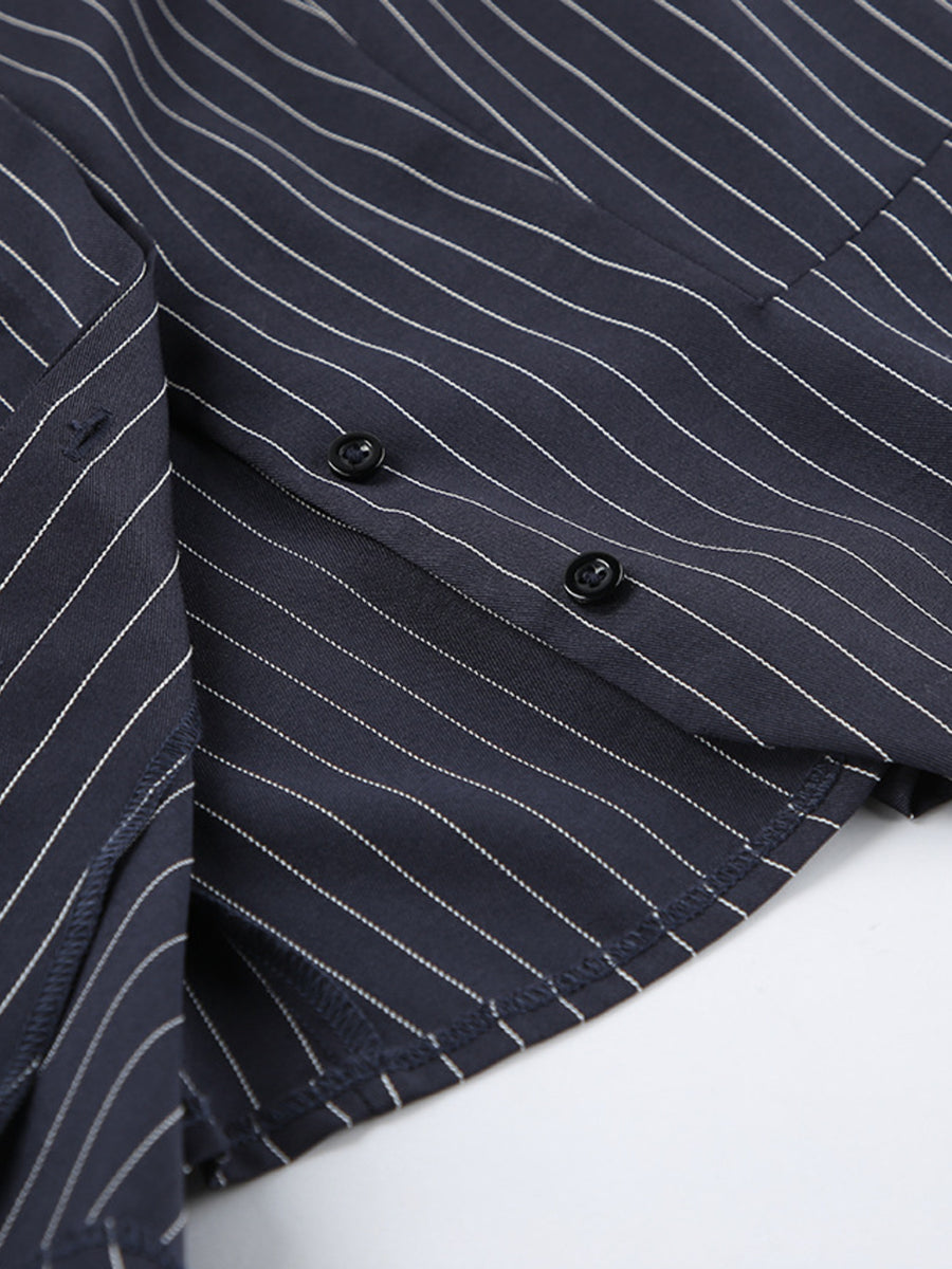 white blazer with open-front and striped