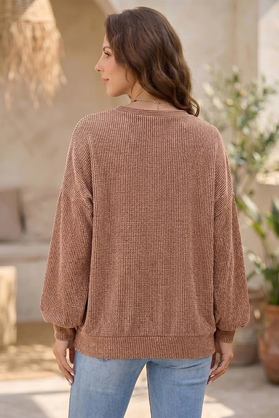 Leopard Print Colorblock Ribbed Knit Blouse in this colorway