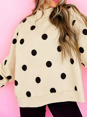 cream sweatshirt with polka dot and crew neck