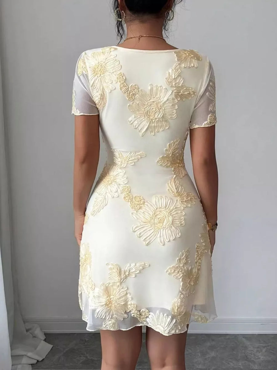 100% polyester Care instructions: Machine wash cold mini dress in Milky White with fit-and-flare silhouette