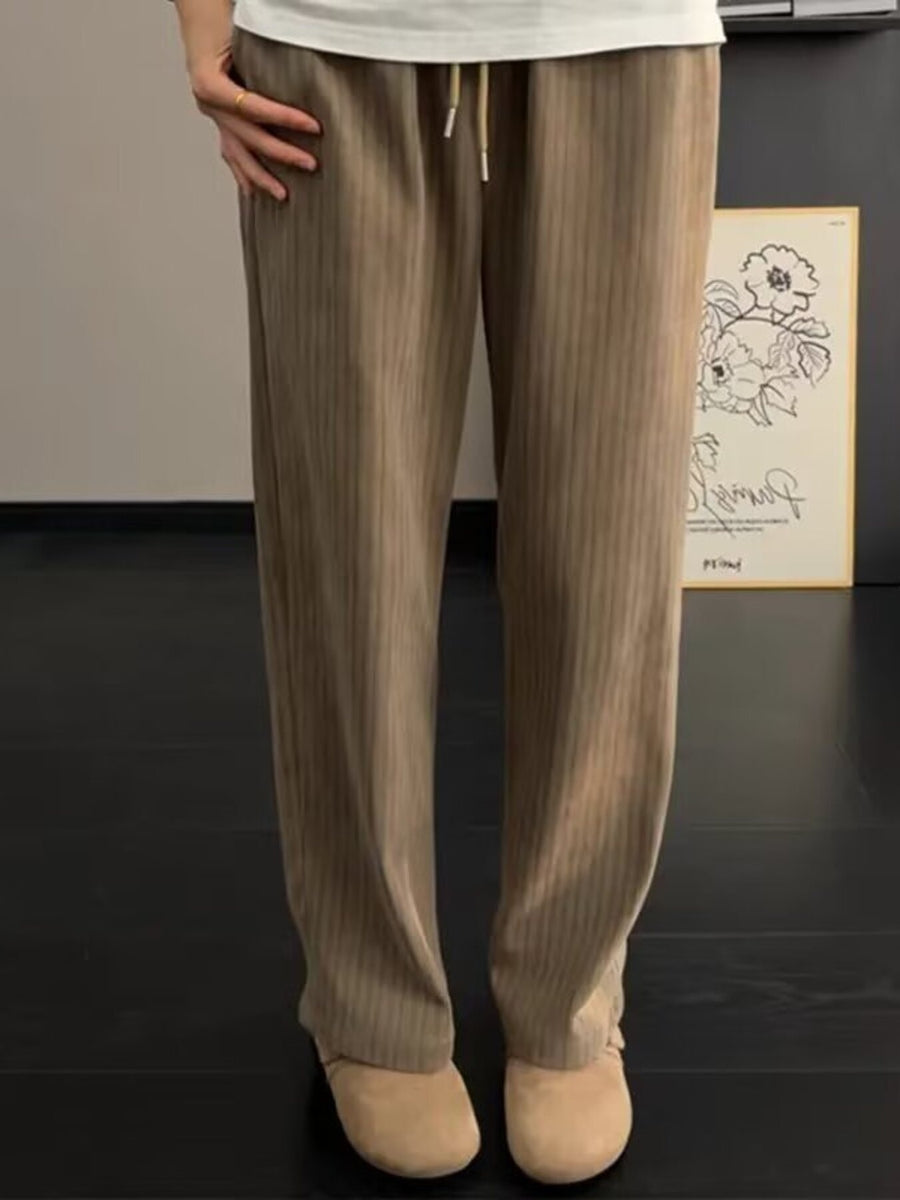 Navy wide-leg pants with full-length and drawstring