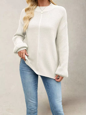 ivory mock neck sweater with ribbed and mock neck