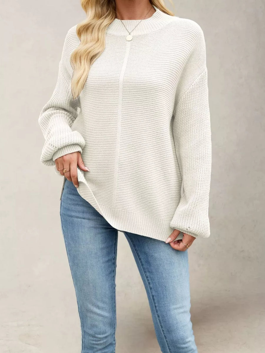 ivory mock neck sweater with ribbed and mock neck