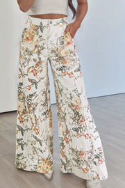 Vintage Floral Print High Waist Wide Leg Jeans