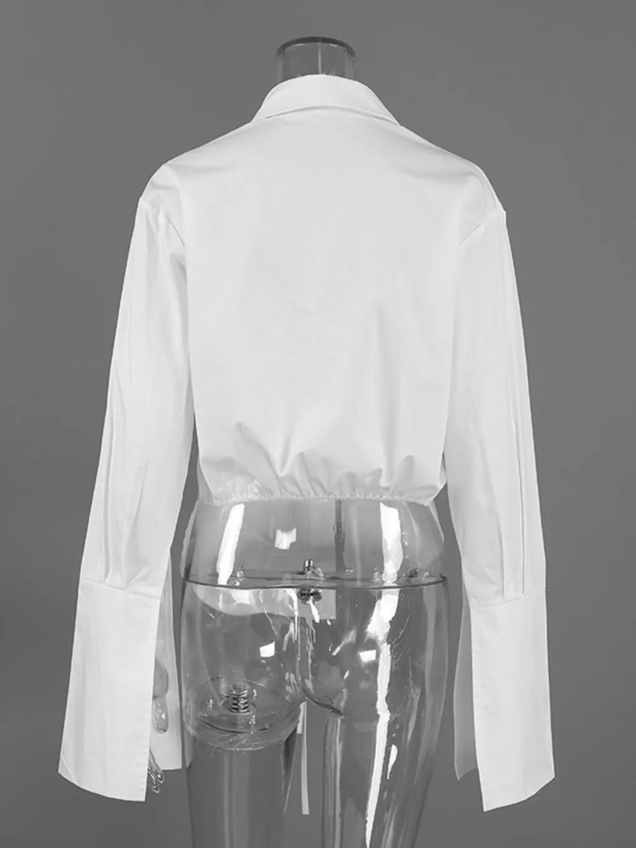 Tie-waist Wrap-front Shirt in White with tied