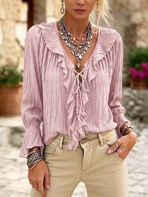dark brown relaxed blouse with v-neck