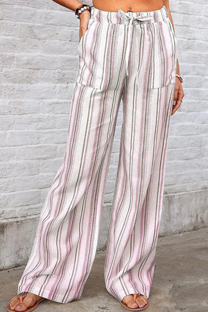 Light Blue with Full Size Striped Wide-leg Pants Plus Size